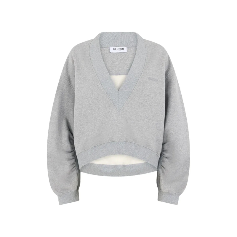 The Attico Pullover Cropped Sweater With Balloon Sleeves Grey
