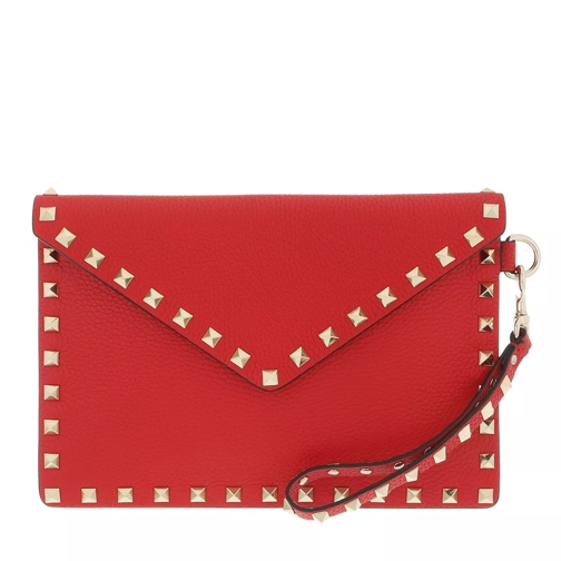 Valentino Garavani Rockstud Clutch Medium Leather Rouge Pur Envelope Bag