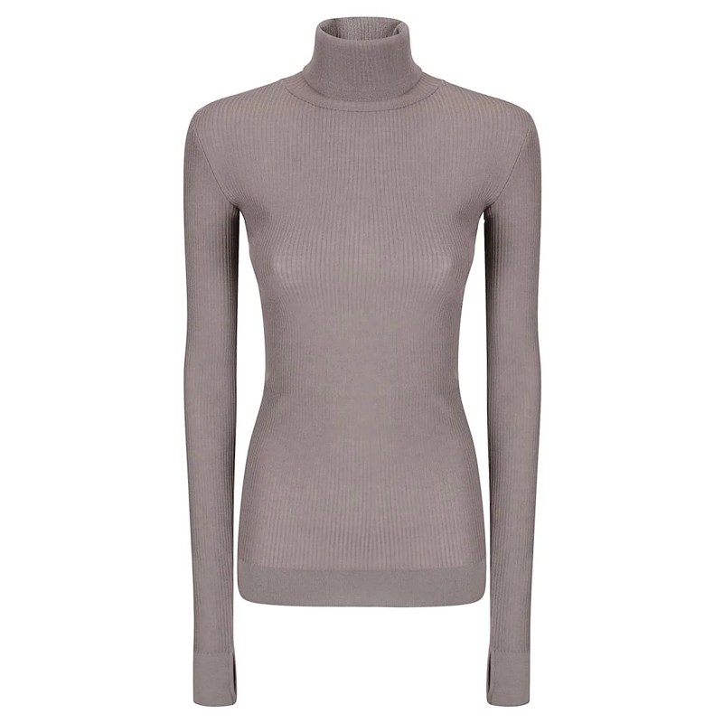 Lemaire Rollkragenpullover High Collar Seamless Knit Top With Straight Hems Grey