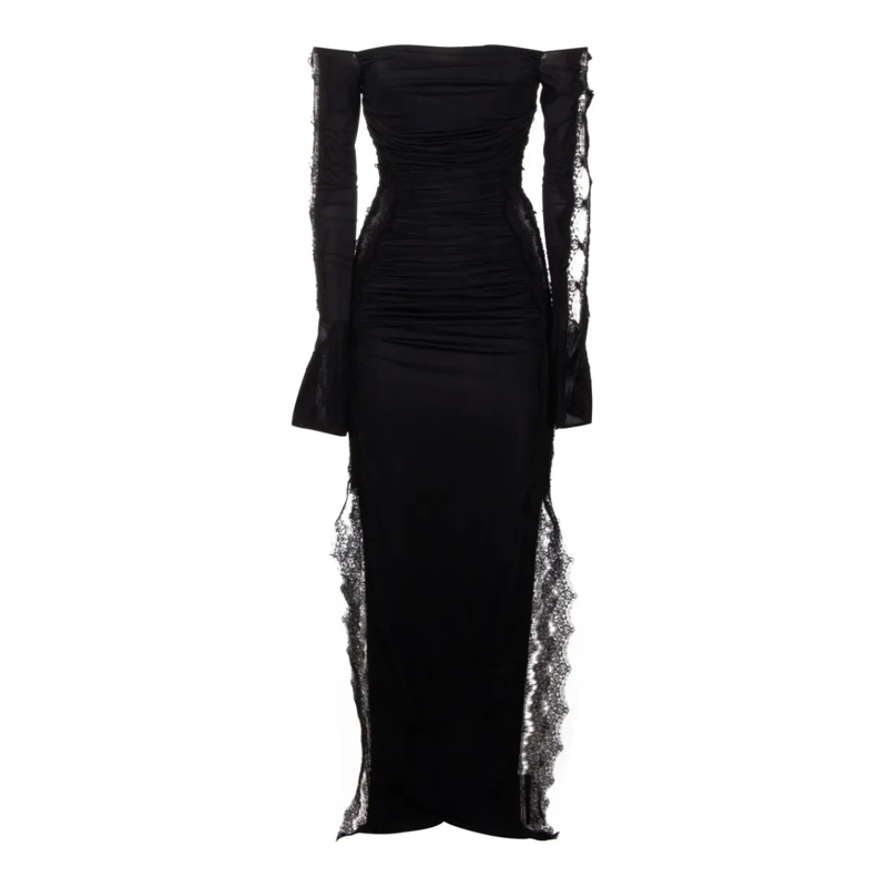Blumarine  Maxi Dress With Sheer Lace Panels Black
