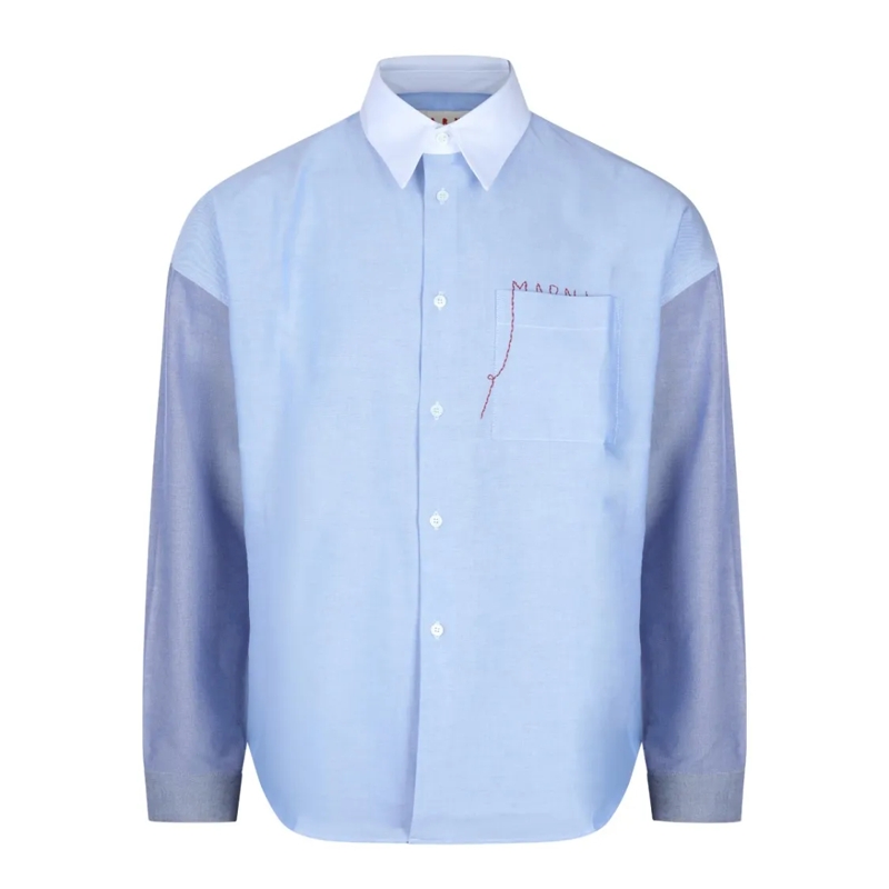 Marni Chemise Light Blue Shirt With Contrasting Sleeves Blue