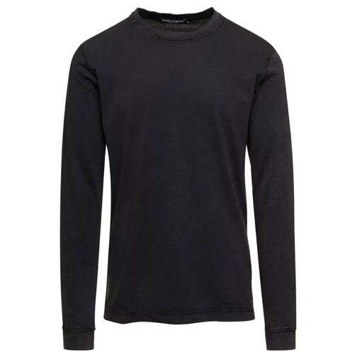 Dolce&Gabbana Black Long Sleeves Crewneck T-Shirt In Cotton Black 