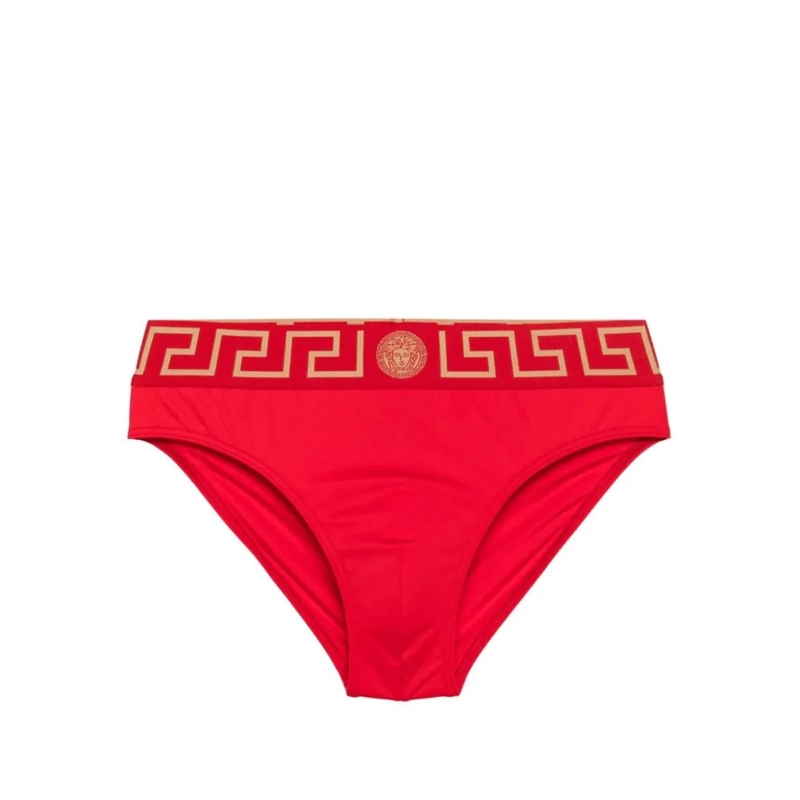 Versace  Swim Briefs With Signature Greca Waistband Red