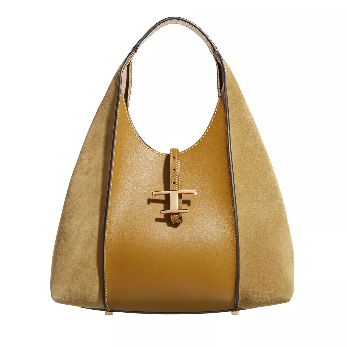 Tod's T Timeless Hobo Bag In Smooth Leather And Suede Safari Medio
