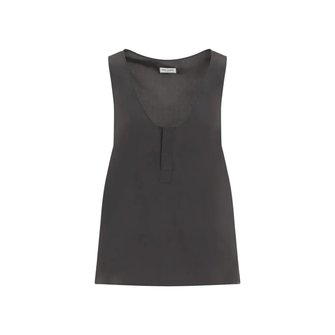 Saint Laurent - Tempete Grey Silk Top - Größe 38 - schwarz