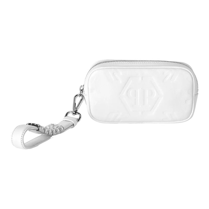 Philipp Plein Clutch Leather Mini Shoulder Embossed  Monogram weiss