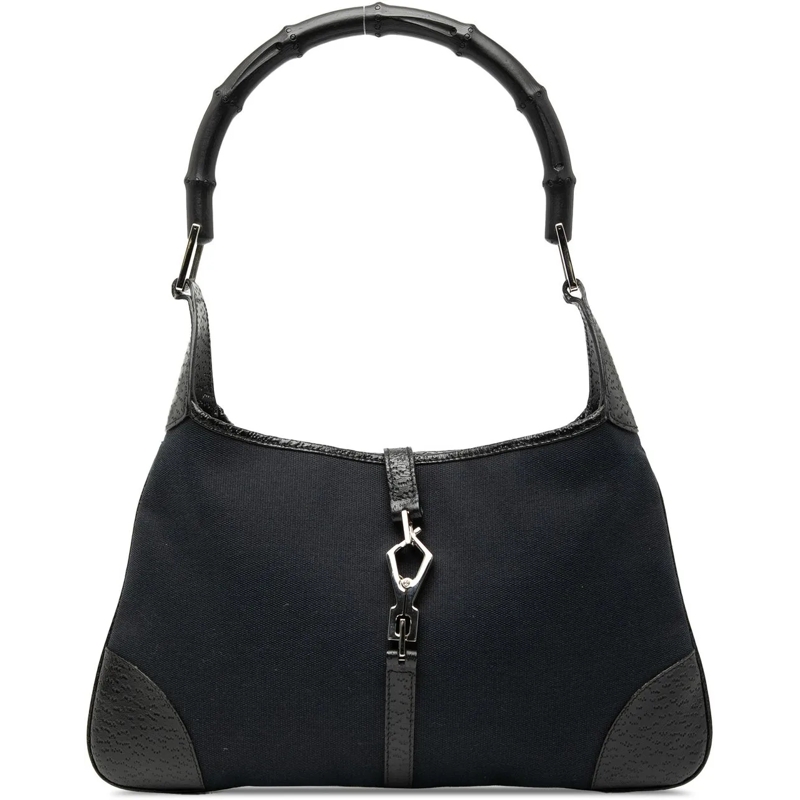 Gucci Schultertasche Canvas Bamboo Jackie Hobo schwarz