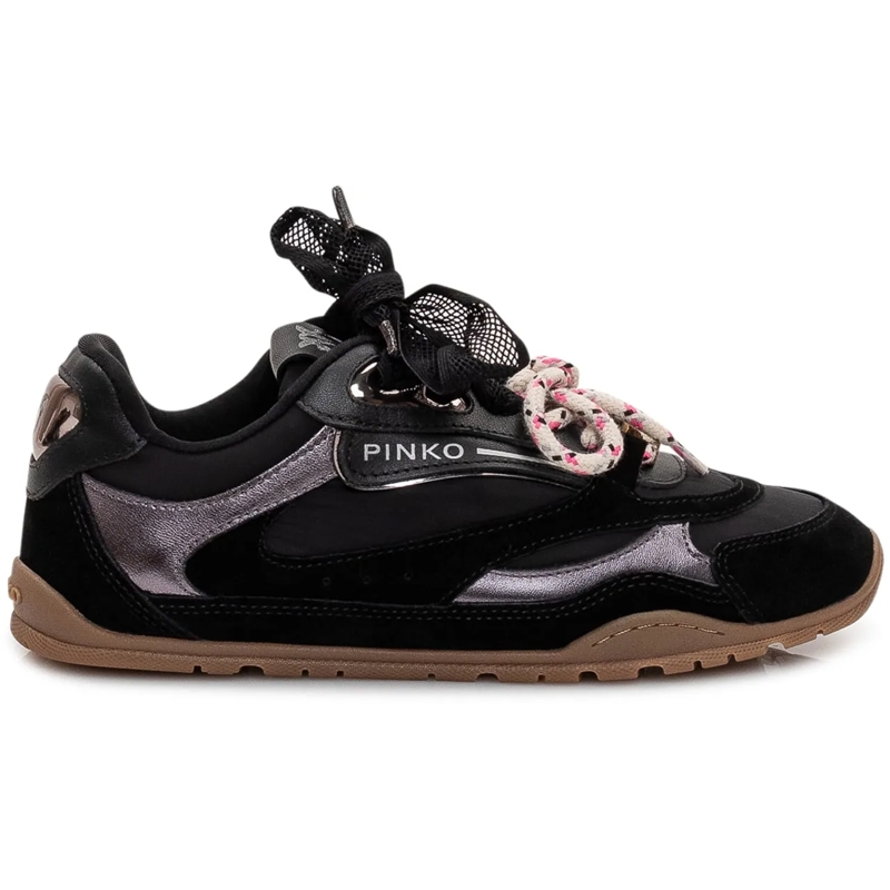 Pinko Low-Top-Sneaker Sneaker in pelle e suede con dettagli metallici schwarz
