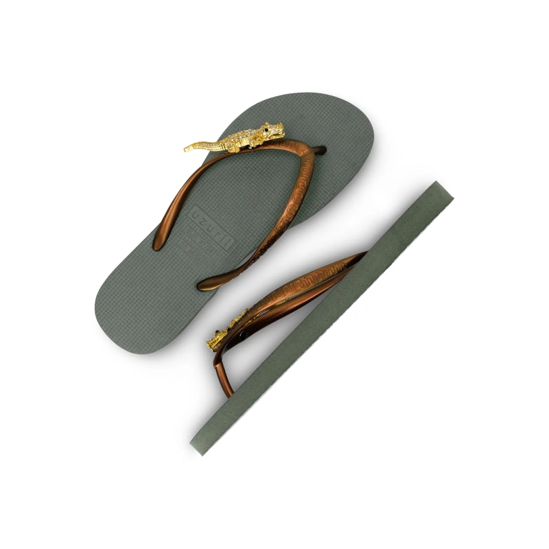 UZURII Flip Flops Zehentrenner Gold Crocodile Switch grün(Image 4)