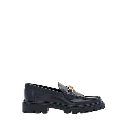 Tod's Ballerina Logo Chain Leather Loafers Black