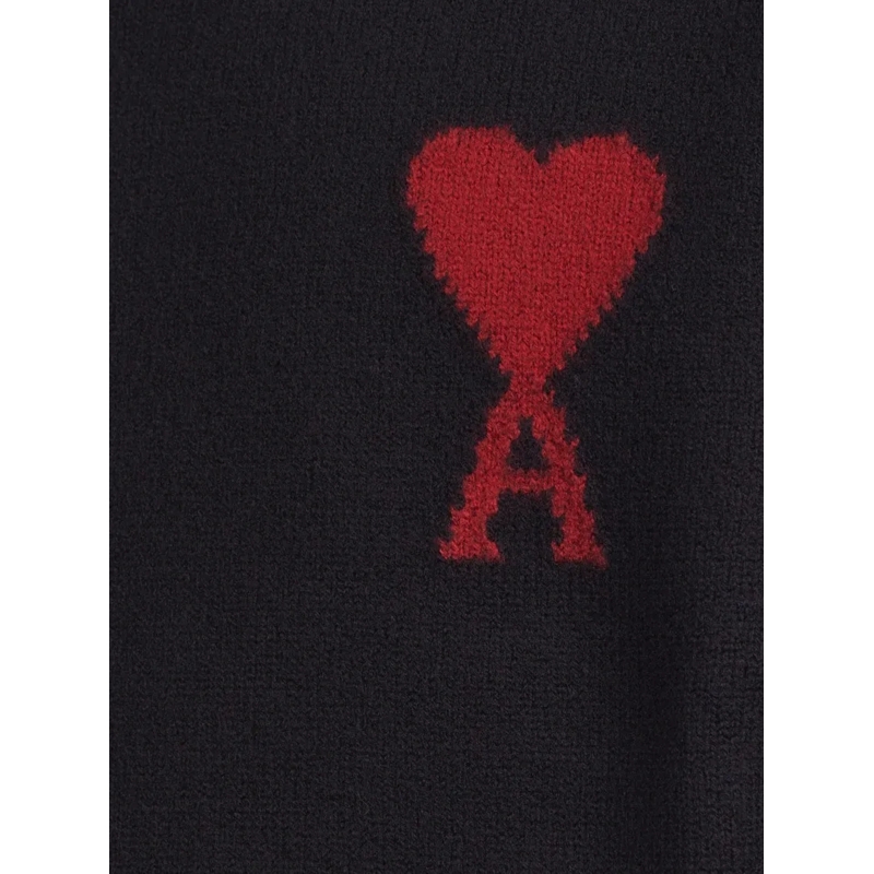 AMI Paris Pullover Felted Wool Sweater With Heart And Logo Detail Black(Image 3)