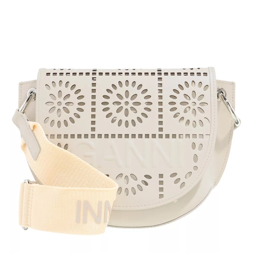 GANNI Banner Saddle Perforated Egret Crossbody Bag