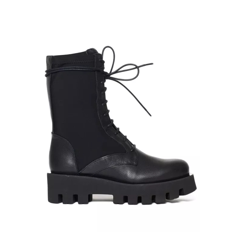 Paloma Barceló Bottes Neoprene-Accented Black Leather Ankle Boots Black