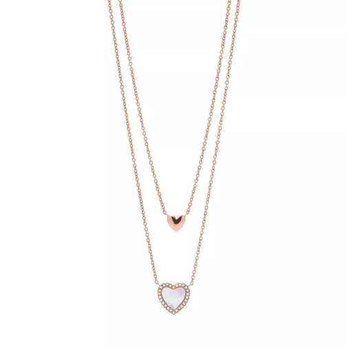 Fossil Val Hearts To You Mother-of-Pearl Stainless Steel  Rose Gold Short Necklace