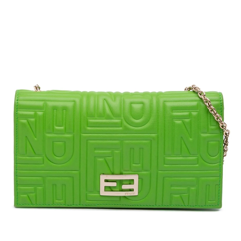Fendi Schultertasche Nappa Logo Embossed Long Wallet On Chain grün