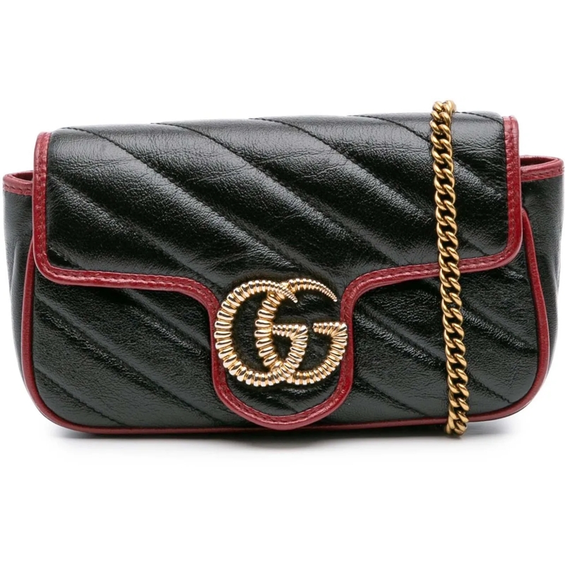 Gucci Sac à bandoulière Super Mini GG Marmont Matelasse Leather Torchon Fl schwarz