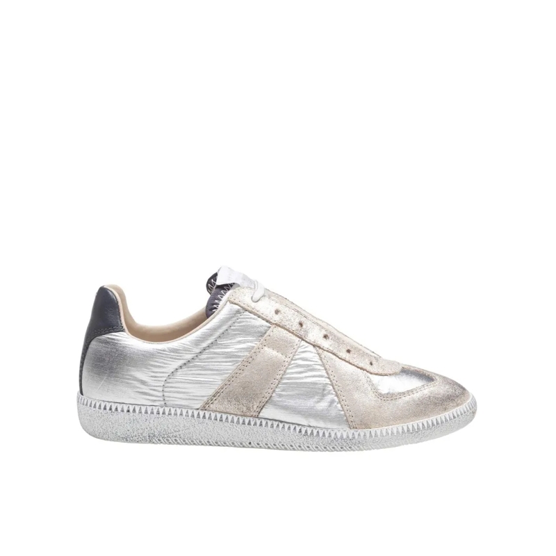 Maison Margiela Low-Top-Sneaker Replica Sneakers In Metallic Leather And Suede White