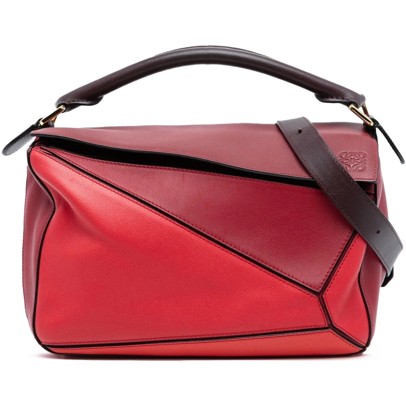 Loewe Schultertasche Medium Tricolor Calfskin Puzzle Satchel rot