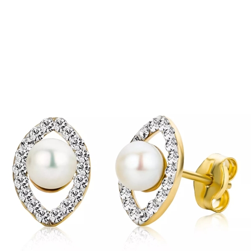 BELORO Ladies' Pearl and Swarovski Elements Stud Earrings 9KT (375) Yellow Gold Ohrstecker