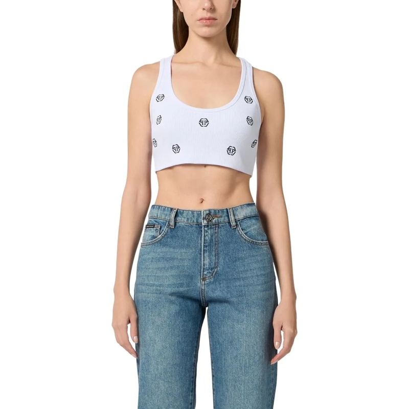Philipp Plein Top Ribbed Mini Tank Top Monogram Monogram weiss(Image 4)