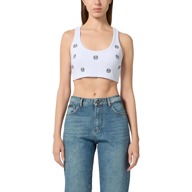 Philipp Plein Top Ribbed Mini Tank Top Monogram Monogram weiss(Image 3)