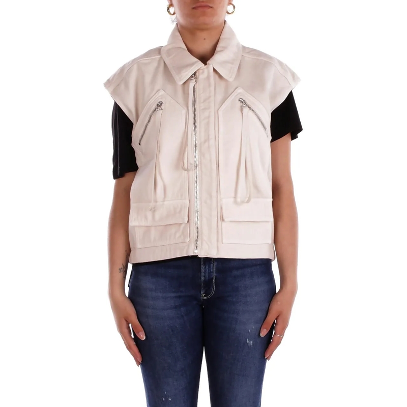 Pinko Overgangsjas Structured Casual Vest With High Collar Neutrals