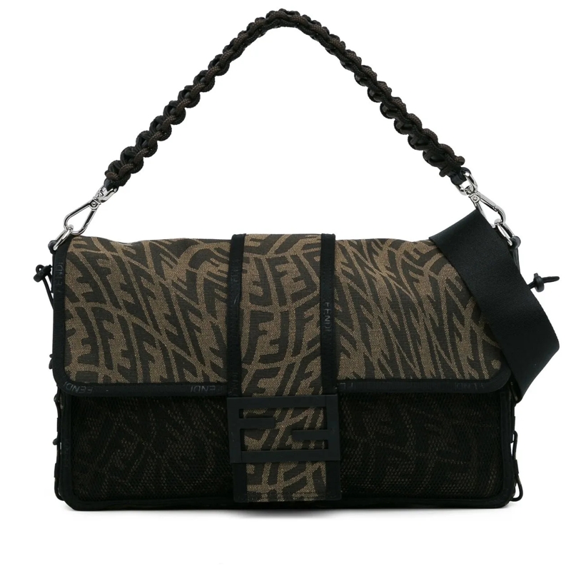 Fendi Schultertasche Large Zucca Vertigo Mesh Baguette Satchel braun