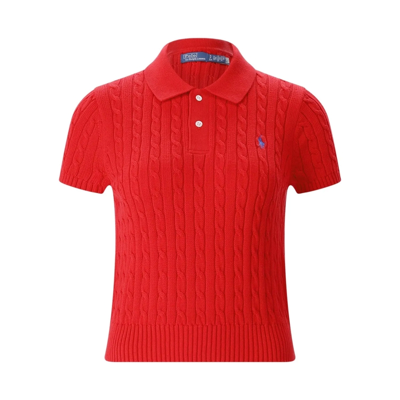 Polo Ralph Lauren Polohemd Poloshirt mit Zopfmuster rot