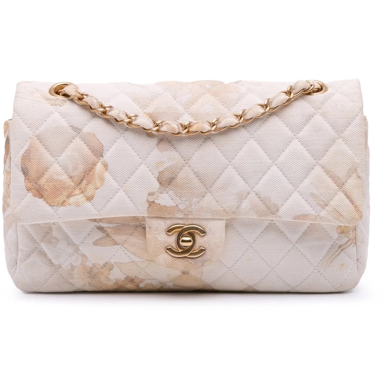 Chanel Sac à bandoulière Medium Classic Printed Denim Floral Double Flap braun
