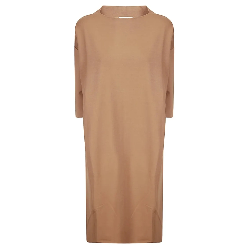 STEFANO MORTARI  Boat Neck Maxi Dress With Three-Quarter Sleeves Brown