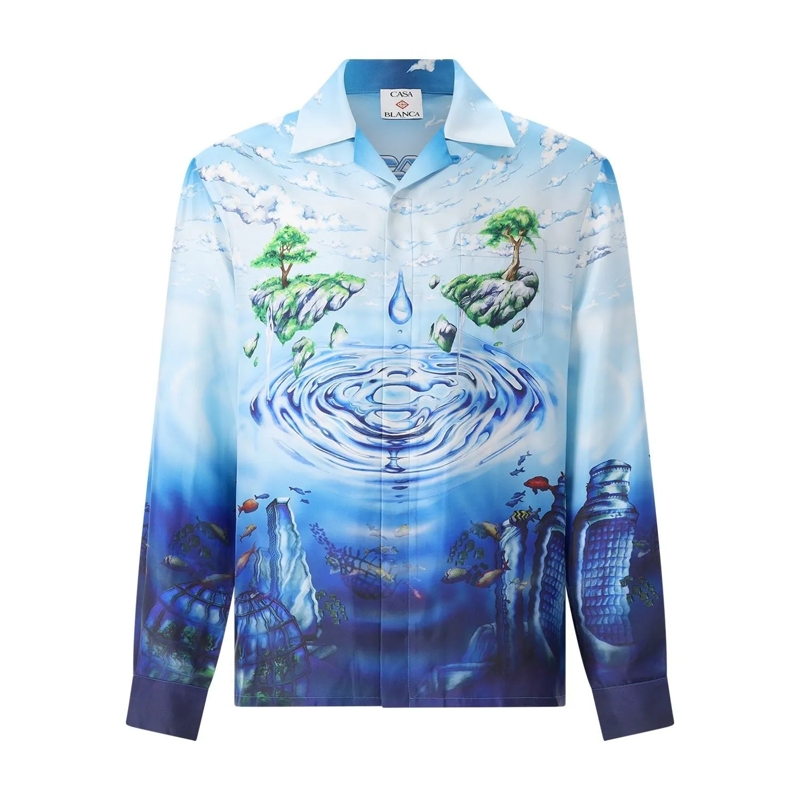 Casablanca Hemd Seidenhemd mit Print Hellblau