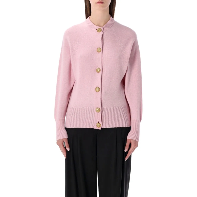 Balmain Vest Eco-Cashmere Buttoned Cardigan Pink
