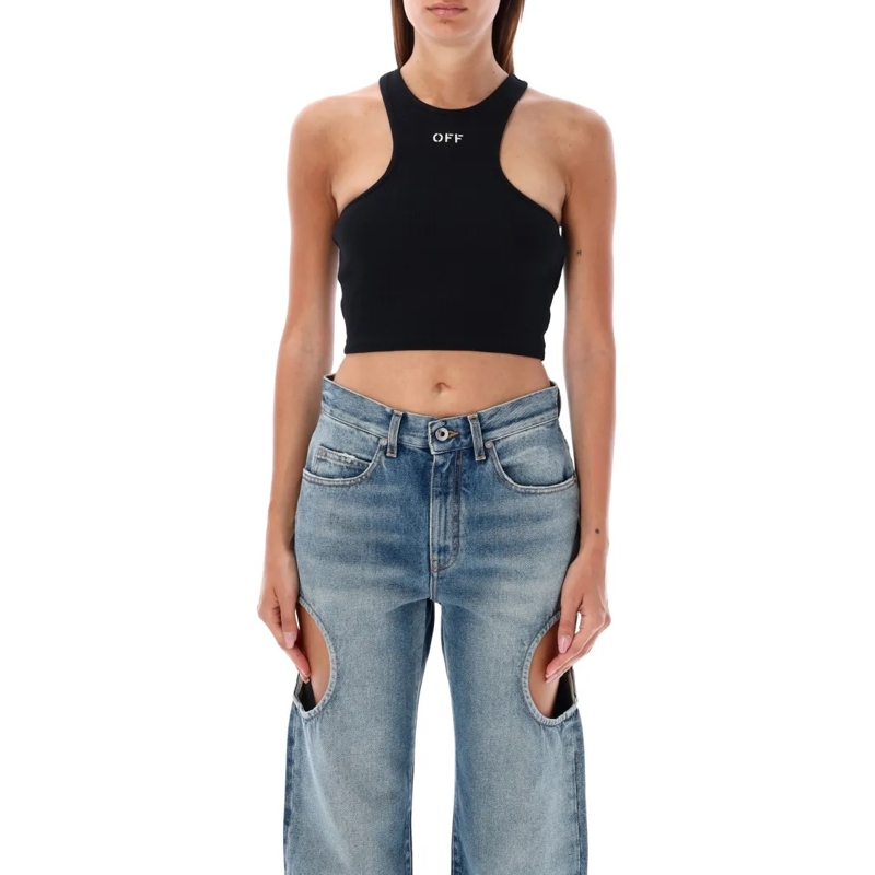 Off-White Bluse Fitted Racerback Cropped Top With Embroidered Logo Grey