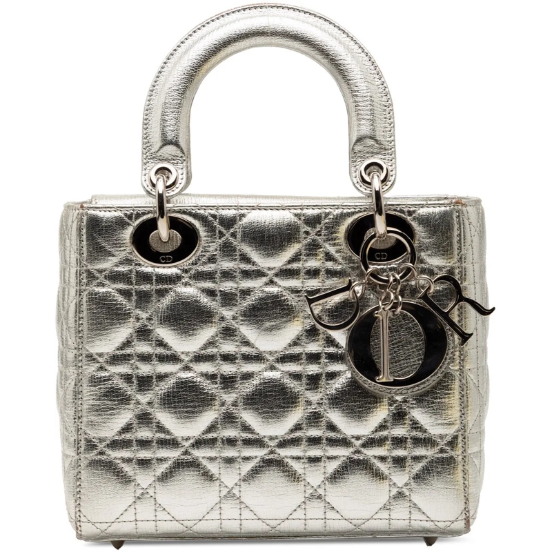 Christian Dior Schultertasche Small Metallic Grained Calfskin Cannage My ABCDior silber