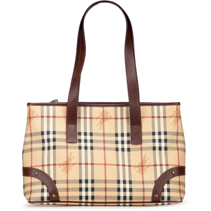 Burberry Shopper Haymarket Check Coated Canvas Studded Tote braun