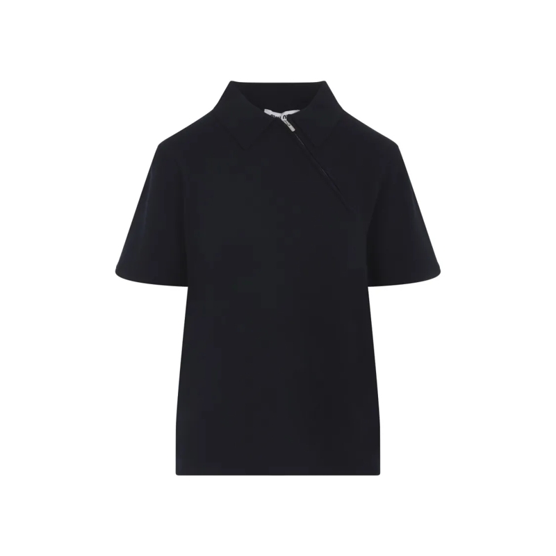 Miu Miu T-shirt Diagonal Zip Fastening Cashmere Polo Top Black