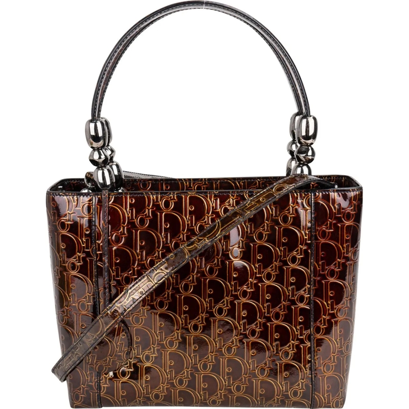 Christian Dior Tote Christian Dior Patent Leather Oblique Monogram Mar braun