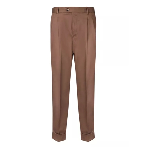 Pt Torino Cotton-Blend Trousers Brown Pantaloni