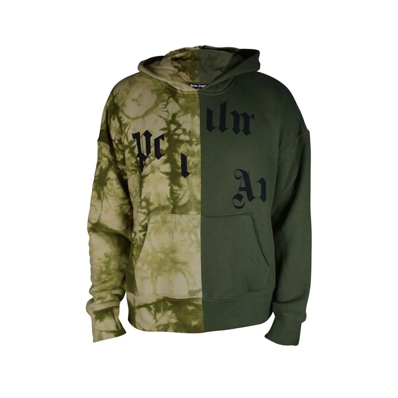 Palm Angels  Two-Tone Hooded Sweatshirt With Broken Logo Detail Black