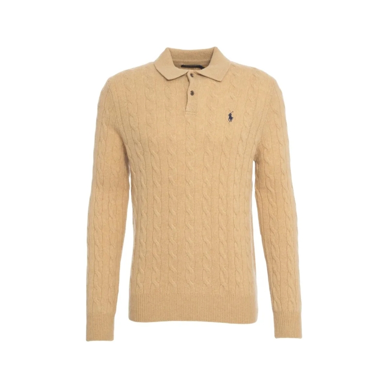 Polo Ralph Lauren Pullover Cable Knit Sweater With Polo Neck Brown
