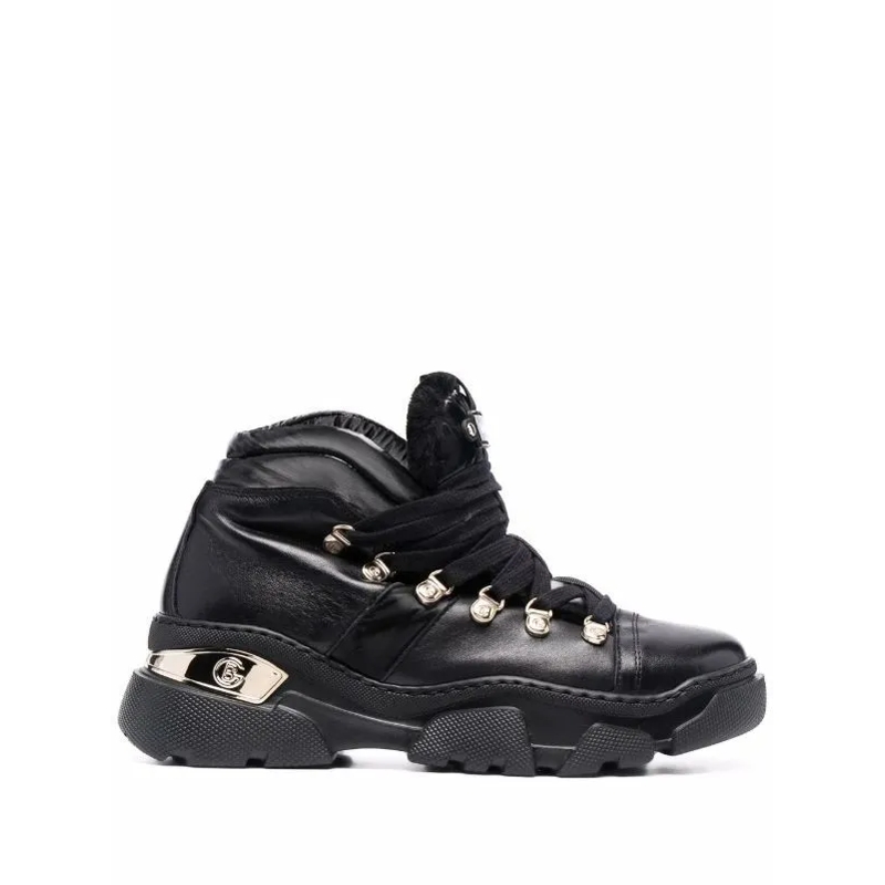 Baldinini Bottes Chunky-Soled Black Leather Ankle Boots With Padded Black