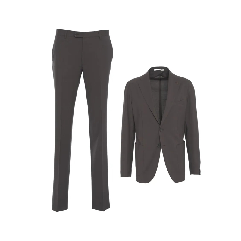 Tagliatore Anzugkombination Single-Breasted Brown Wool Blend Blazer Grey