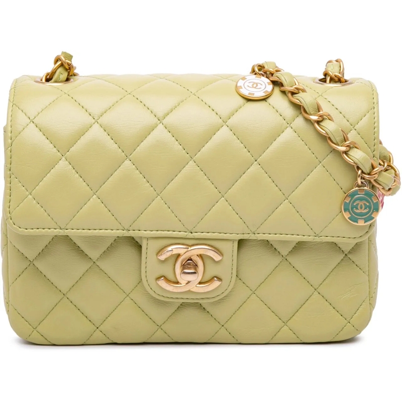 Chanel Schultertasche Mini Square Lambskin Casino Royale Charms Single F grün