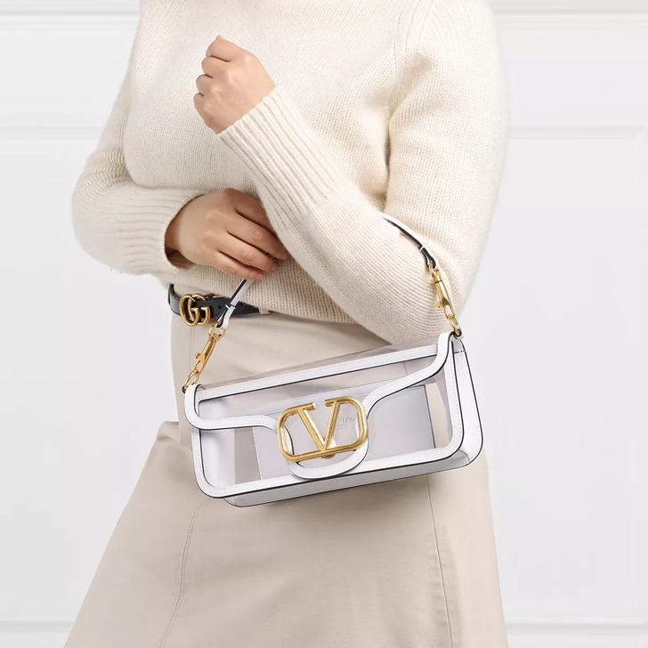 Loco Small Leather Shoulder Bag in White - Valentino Garavani