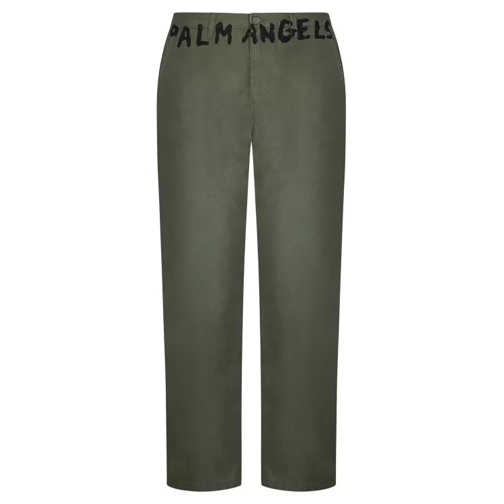 Palm Angels Military Cotton Blend Chinos Grey Pantalons