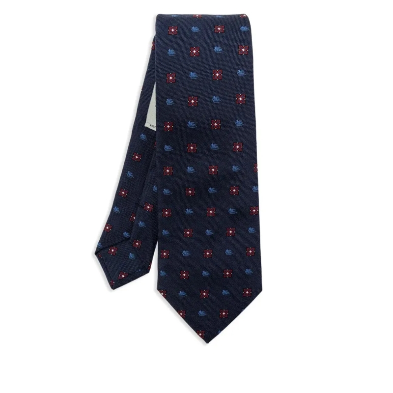 Etro Écharpe légère Textured Silk Tie With Playful Floral Motifs Blue