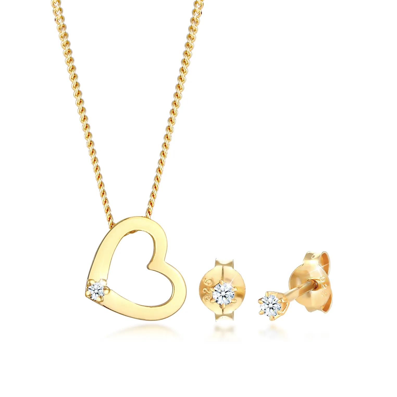 Elli Halsketten - Schmuckset Kette Herz Diamant (0.075 ct.) Stecker - Gr. unisize - in Gold - für Damen