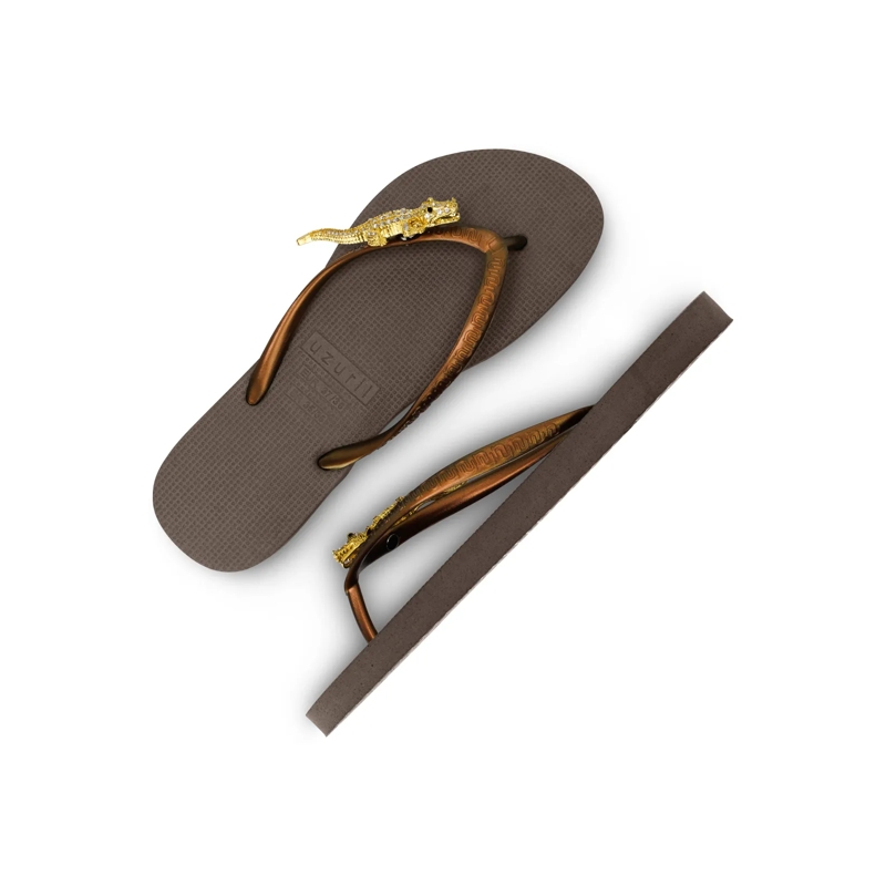 UZURII Flip Flops Zehentrenner Gold Crocodile Switch braun(Image 4)