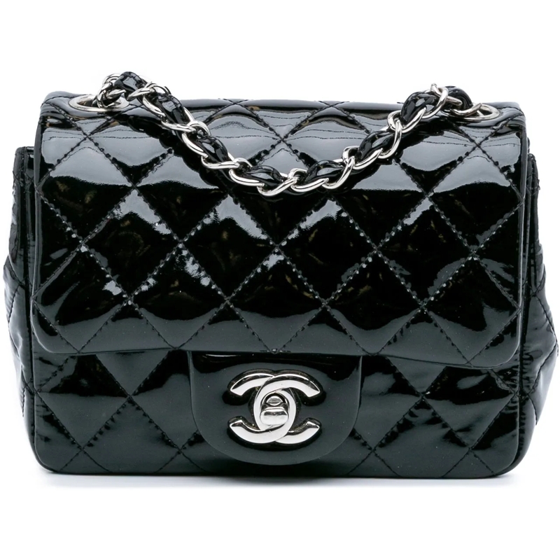 Chanel Schultertasche Mini Square Classic Patent Single Flap schwarz