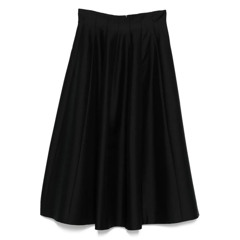Alberta Ferretti Midirok Flared Black Midi Skirt In Virgin Wool Black